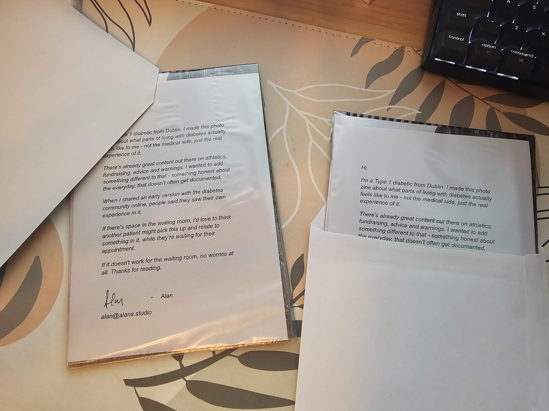 Finished zine with personal note and C5 envelope